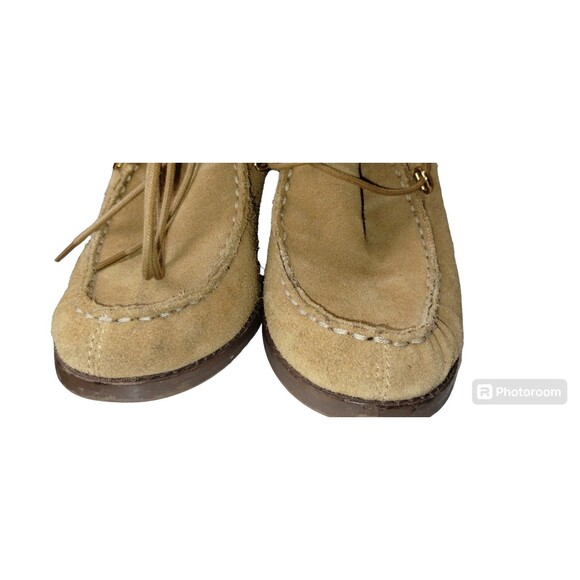 Michael Kors Ankle Tie Up Bootie Women's 6 1/2 Fawn Tan Suede Sherpa Lined Shoes - Picture 3 of 8